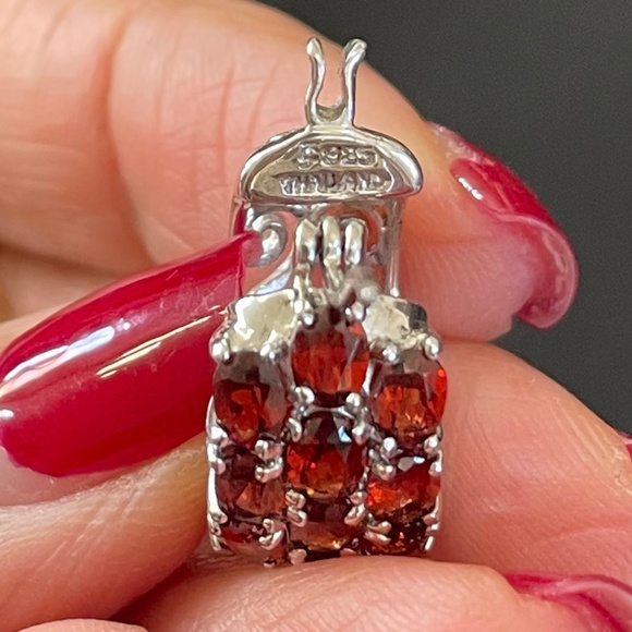 Cluster Red Garnet Hoop Earrings - Picture 5 of 5